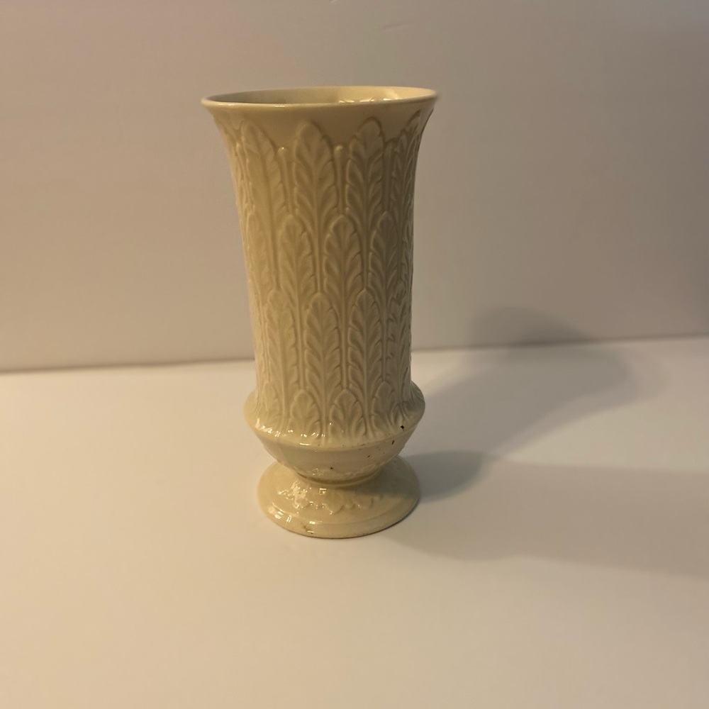 Lenox - Lovely vintage large cream vase with embossed floral pattern, 9.5” x 4”